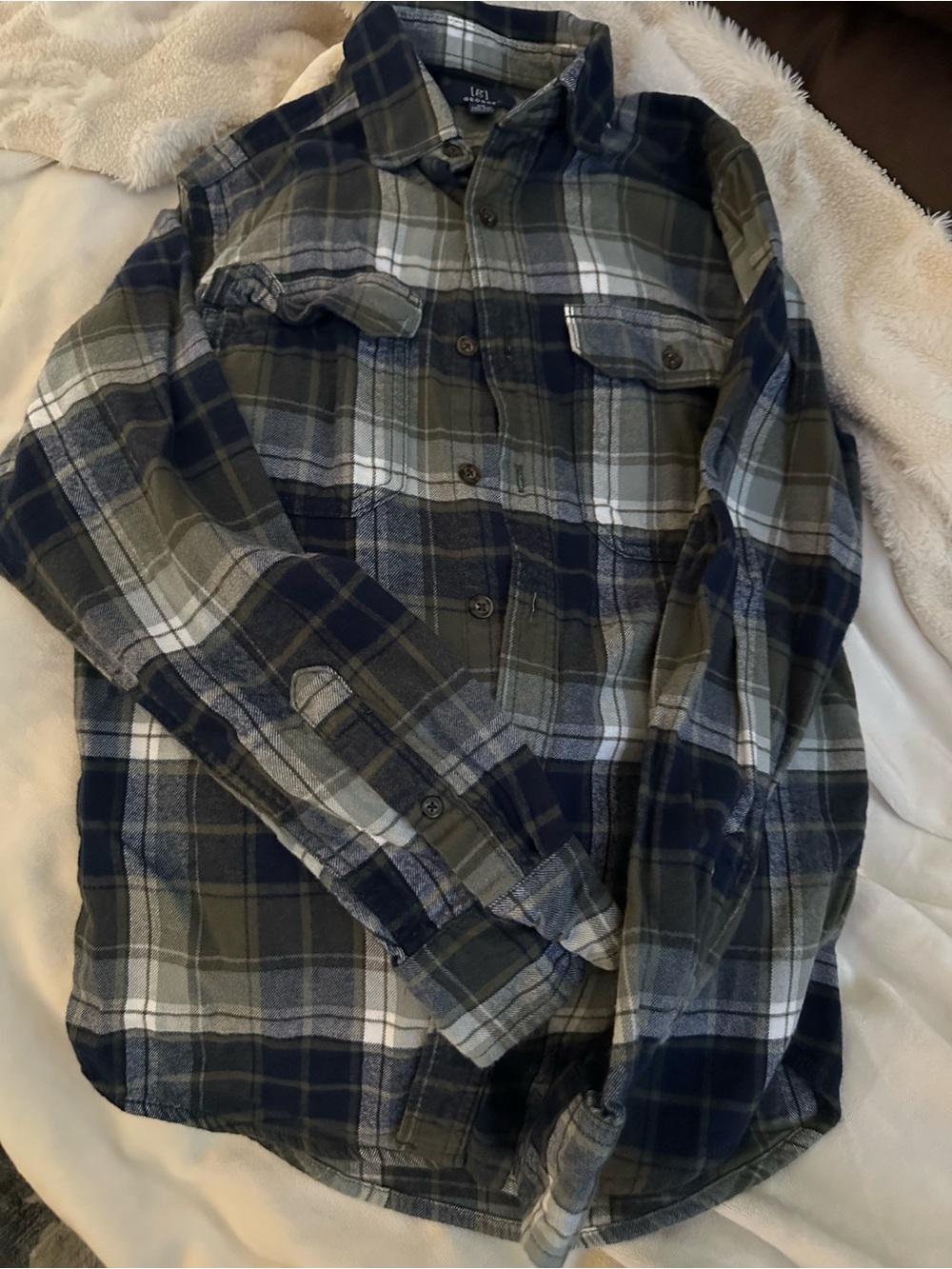 LEE Men's Navy and Olive Plaid Button-Up Flannel Shirt